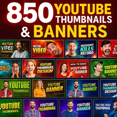 850  YouTube Thumbnails $ Banner 11,500 Fonts + 8,000 Overlays 30GB of Assets - Image 1 of 4
