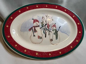 Royal Seasons Stoneware Snowman Oval Serving Platter Dish 14" RN2 Red Band Dot - Picture 1 of 7