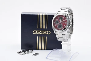 ▶️[NEAR MINT+++] SEIKO V657-9010 Chronograph Date Red Dial Mens Watch From JAPAN - Picture 1 of 17