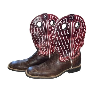 Twisted X Red White Leather Rancher Western Cowboy Boots 10.5 D Sq Toe MTH0008 - Image 1 of 4