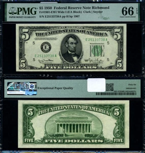 FR. 1961 EWi $5 1950 Federal Reserve Note Richmond E-A Block Gem PMG CU66 EPQ - Picture 1 of 3