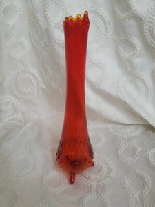 L.E. Smith Swung 3 Toe Footed Glass Vase Red Orange Amberina 14 1/4" Glows! - Picture 1 of 15