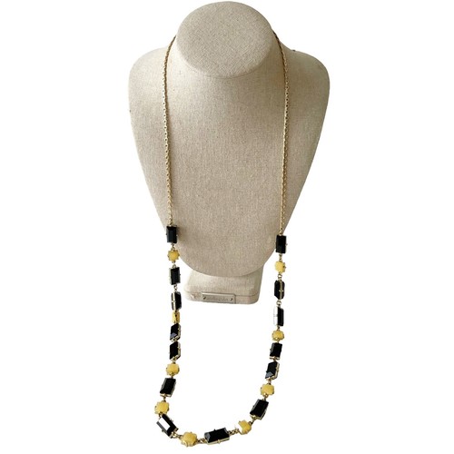 Collana lunga stazione in resina sfaccettata nera e ambra Kate Spade placcata oro 12kt