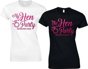 Glitter The Hen Party T-Shirts Custom Printed T Shirt Personalised Women's Top - Picture 1 of 9