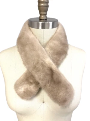 Bufanda visón rancho RETRO de colección cuello rubio 32" x 3" con clips en cada extremo de la década de 1950 Foto 1 de 4