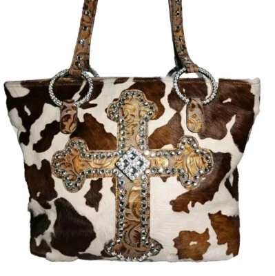 BOLSO LG RAVIANI SUSANNE'S CRISTAL ADORNADO 3D CRUZ Y ROSAS PELO DE BECERRO $545 Foto 1 de 4