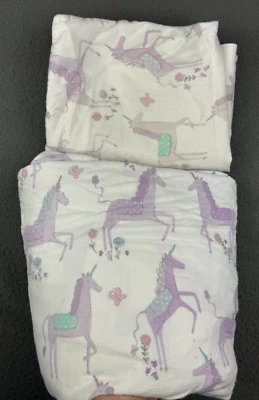 Juego de funda de almohada doble sábana ajustable Pottery Barn Kids franela unicornio púrpura Foto 1 de 4