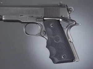 Hogue 1911 Grip-Officer/Compact Recoil Absorbing Rubber Pistol Grip-Black-43000 - Picture 1 of 3