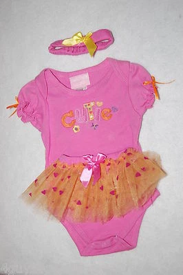 Mono TRES PIEZAS Rosa CUTIE Diadema FALDA CON VOLANTES 3-6 meses para niñas pequeñas Foto 1 de 2