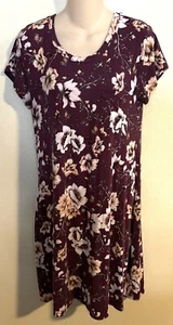 Market & Spruce Knit T-Shirt shift Dress - Burgundy Floral - Size Large Rayon - Picture 1 of 3