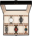 GUKA Watch Box, 10 Watch Case with Real Glass Lid, Watch Display Case with PU Le