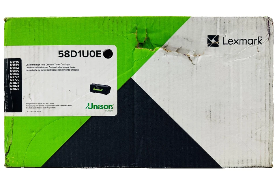 New Genuine Lexmark 58D1U0E Black Toner Cartridge Box MS725 MS823 - Image 1 of 2