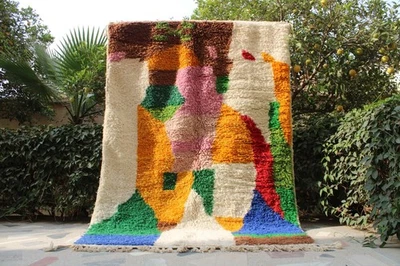 beni ourain rug, tribal wool carpet Vibrant area rug atlas rug Modern Berber Rug - Image 1 of 4