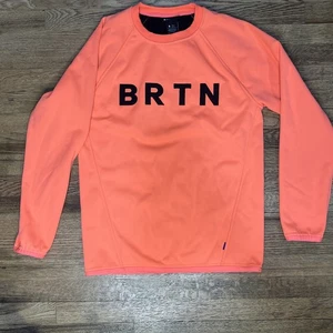 Burton Sweatshirt Fleece Spell Out  Snowboard Ski Mens S- Bright Orange - Foto 1 di 4
