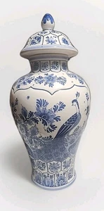 Delft Antique Ginger Jar Hand Painted Blue/White Jar with Lid 18 in T 26 in Dia - Picture 1 of 9