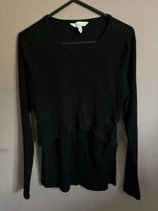 H&M MAMA MATERNITY CLASSIC BLACK RIBBED LONG SLEEVE T-SHIRT TOP SIZE M 12-14 - Picture 1 of 2