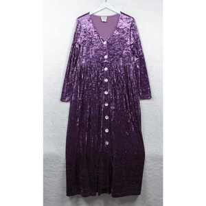 MODA INTL Crushed Velvet Maxi Button Front Jumper Dress Purple Made USA VTG Sz L - Picture 1 of 7