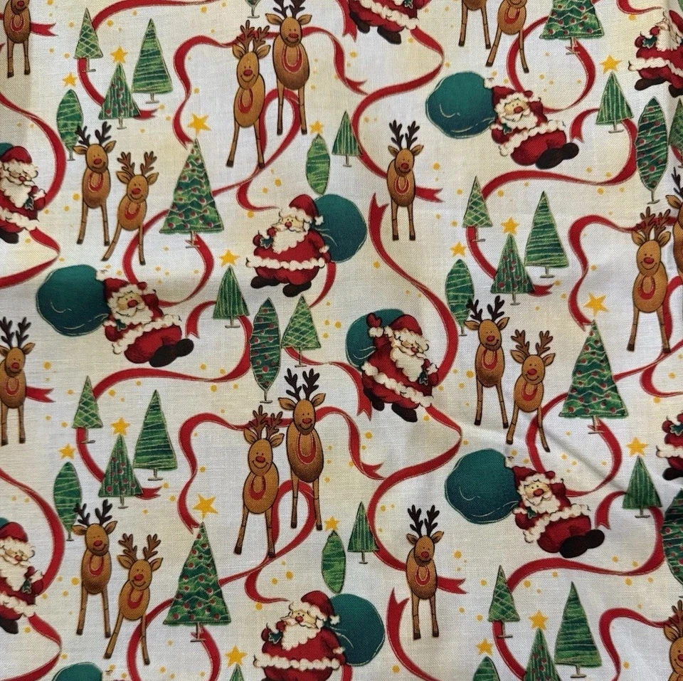 Fabri-Colcha ESTACIONES SALUDOS Tela Navidad Papá Noel Reno 44” POR COMPRAR Foto 1 de 3