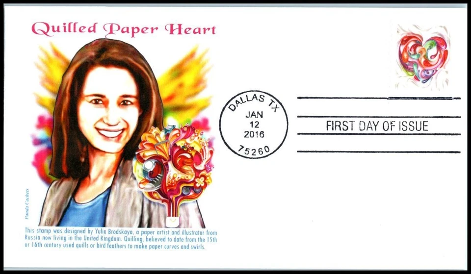 2016 Cut Paper Heart Sc 5036 FDC ArtCraft Valentine love design folk art heart - Image 1 of 1