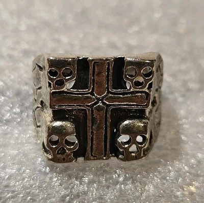 Vintage G&S Skull Wall Cross Biker  Ring Size 10 - Image 1 of 4