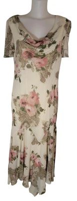 Y2k 90s Cowl Neck Multicolor Floral Fairy Asymmetric Coquette Grunge Dress Sz 16 - Image 1 of 4