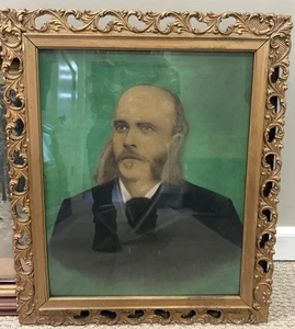 Antique 19th Hand Painted Portrait Man Mutton Chops Folk Art Oil Canvas Frame - Picture 1 of 24