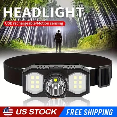 XPE+COB LED Powerful Headlamp USB Rechargeable Camping Head Light Adjustable - Image 1 of 4