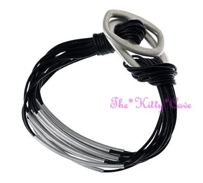 Multi Strand Stack Burn Metal Bars Statement Big Buckle Rock Punk Bracelet Cuff - Image 1 of 3