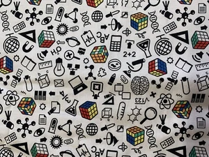 Rubric Cube I’m A Genius Fabric - 100% cotton - White - Camelot - BTY - Picture 1 of 4