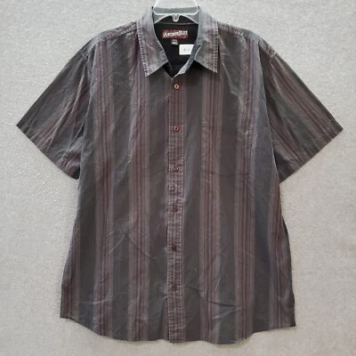 ВИНТАЖНЫЙ Anchor синий мужчин рубашка на пуговицах 2XL серый вертикальный в полоску короткий рукав - Изображение 1 из 4