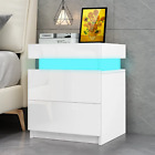2 Drawer Modern Nightstand with RGB LED Light High Gloss Bedside Tables for Bedr