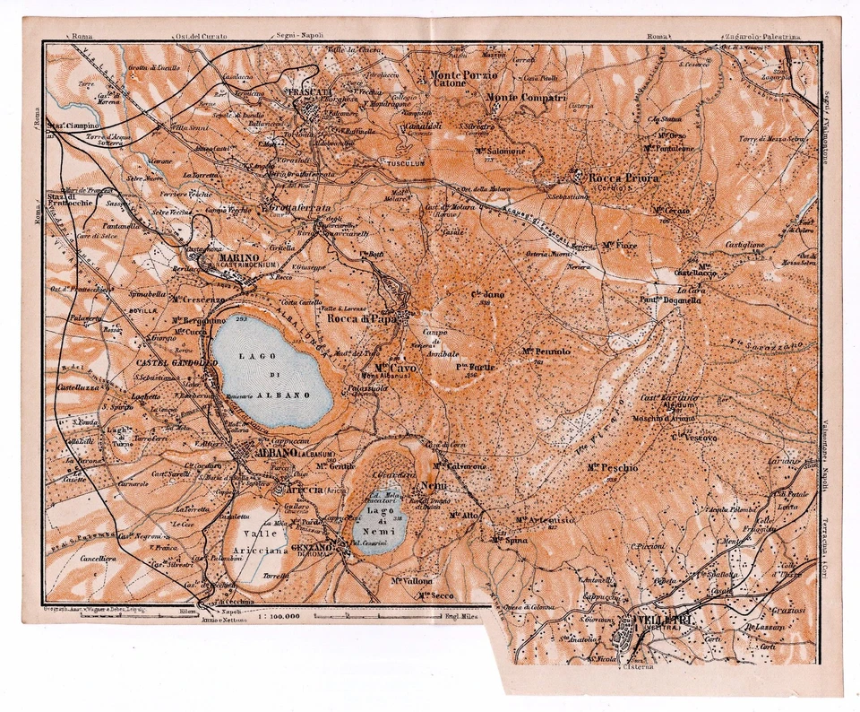 1909 Marino, Albano Laziale, Ariccia, Velletri, Rome, Italy, Antique Map Foto 1 de 1