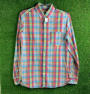 J Crew Men's Indian Madras Mixed Plaid Color Block SLim Fit Shirt Small - Picture 1 of 7