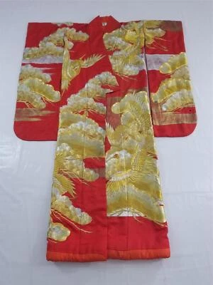 Kimono de boda vintage tradicional japonés Uchikake rojo y dorado bordado Foto 1 de 4