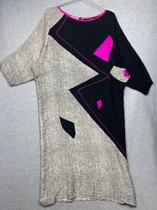 vintage 80s Flora Kung Womens Dress 14 Silk Geometric color block Sheath Korea - Picture 1 of 14