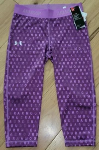 Under Armour printed logo cropped capris leggings NWT girls' S YSM purple - Picture 1 of 2