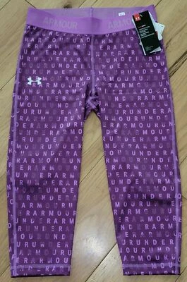 Under Armour printed logo cropped capris leggings NWT girls' S YSM purple - Image 1 of 2