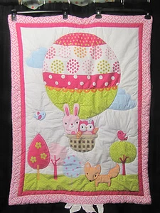 Circo Crib Girl Bedding Nursery Up We Go Owl Bird Bunny Fox Hot Pink Lime Green - Picture 1 of 2