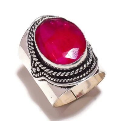 Genuine African Ruby Oval Cut Gemstone Handmade Rope Bezel Statement Ring US-6 - Image 1 of 2