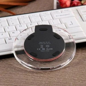 Slim Clear Wireless Charger Pad Fast Charging Dock for Smartphone iPhone 16 - Picture 1 of 12