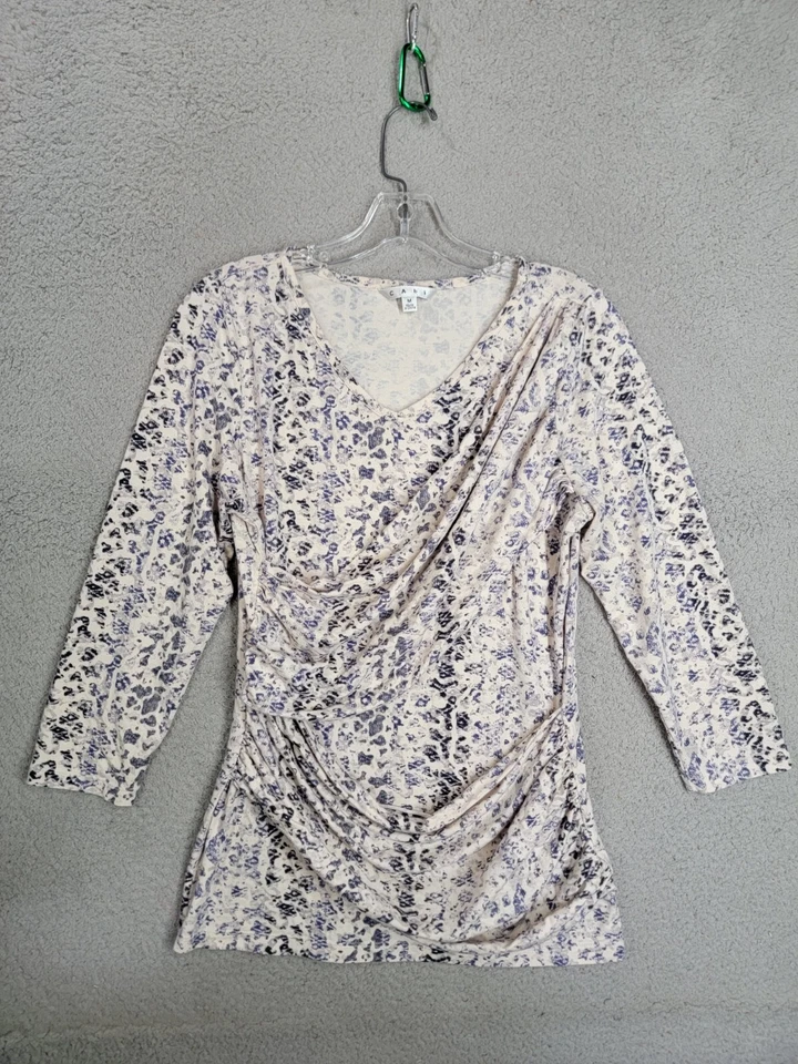 Cabi Top Womens Medium Beige Animal Print Layered Wrap Boho V Neck Stretch Drape Foto 1 de 4