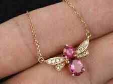 2.Ct Oval Cut Lab-Created Pink Ruby Honey Bee Pendant 14K Yellow Gold Plated