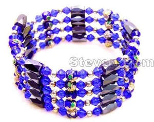 Round 6mm Blue Cloisonne Black Magnetic Beads Long Bracelet for Women 30" bra281 - Picture 1 of 6