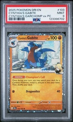 2025 Pokemon DRI EN Cynthia's Gabite COSMOS HOLO #103 PSA 9 MINT WITH SWIRL - Image 1 of 2