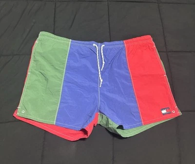 90s vintage tommy hilfiger Multicolor Colorblock Swim Trunk shorts Size XL - Image 1 of 4