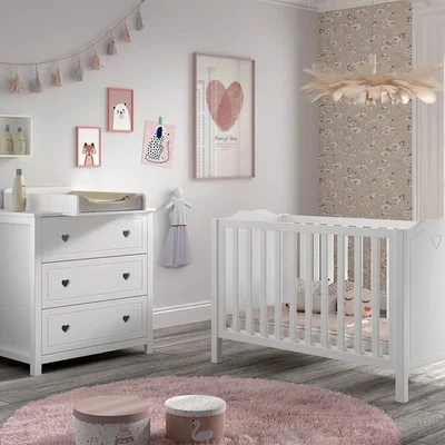 MILADY - Ensemble Lit bébé 60x120cm avec Commode et Plan à langer laqué Blanc - Photo 1/4