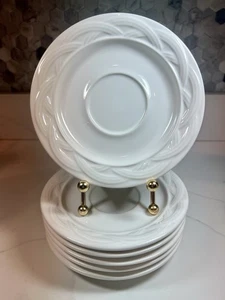 6-Pfaltzgraff Acadia weiß 6,25" Untertassen Korbgeflecht Bauernhaus klassisch USA - Bild 1 von 6