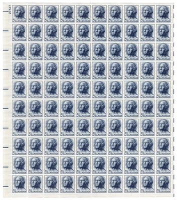 Scott #1213b George Washington Sheet of 100 Stamps - MNH P#27517 UL - Image 1 of 2