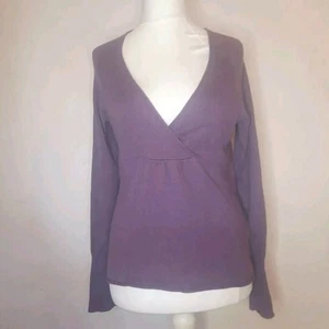 White Stuff Purple V Neck Wrap Jumper Cotton/Angora Blend Size 14 - Picture 1 of 8