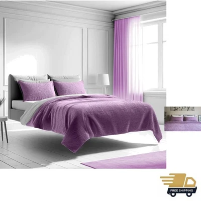 Juego de edredón contemporáneo King/Cal King - ropa de cama de lujo de microfibra de jaspe púrpura Foto 1 de 4